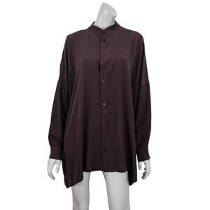 Eskandar Size 2 100% Silk Purple Eggplant Boxy Oversize Crepe Luxury Blouse